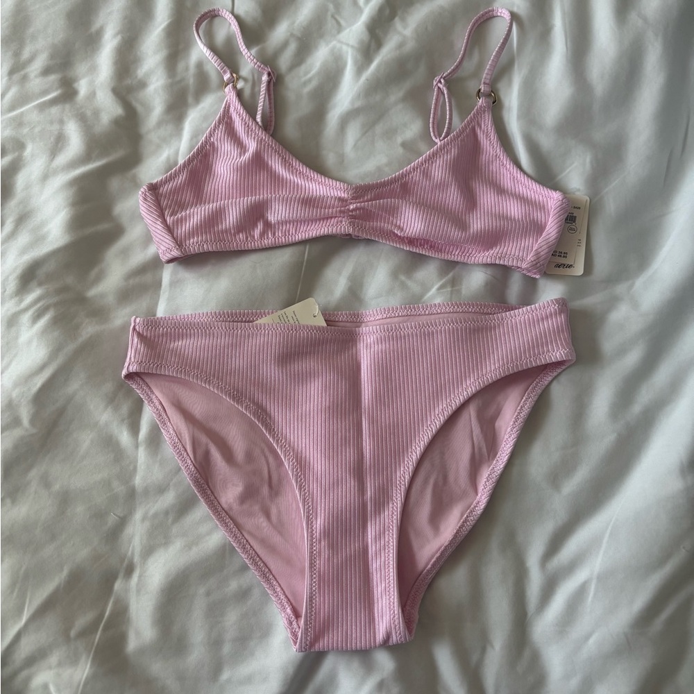 Aerie Beach Babe Shine Rib Voop Bikini Set